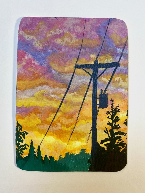 ACEO Original Art Card Power Lines 2.5x3.5 gouache painting gallery
