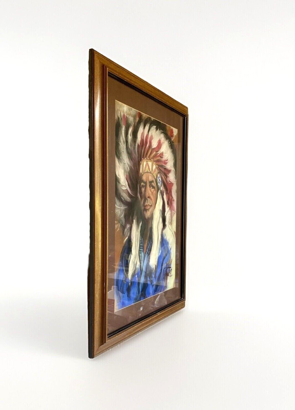 Orig. Pastel Painting, Native American Chief in a Feathered Headdress 31"x25" gallery