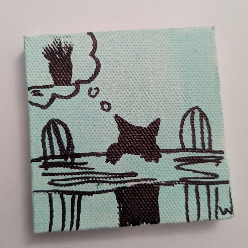 Original Expressionism Cat Acrylic Abstract 3×3 Canvas Cute Funny Wachtel