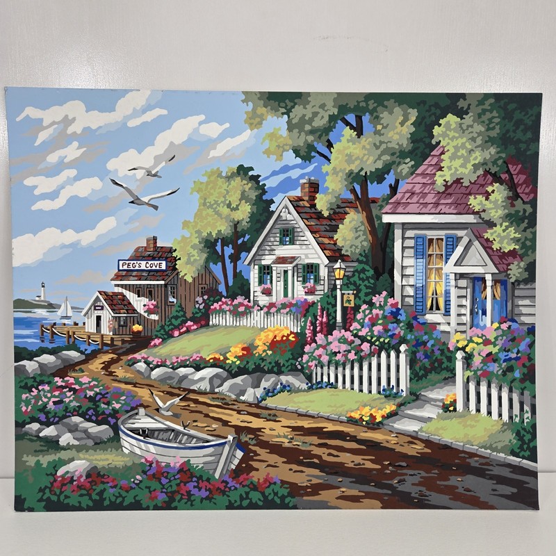 Cottages By The Sea Paint By Number Finished Acrylic Painting 20×16 Pegs Cove
