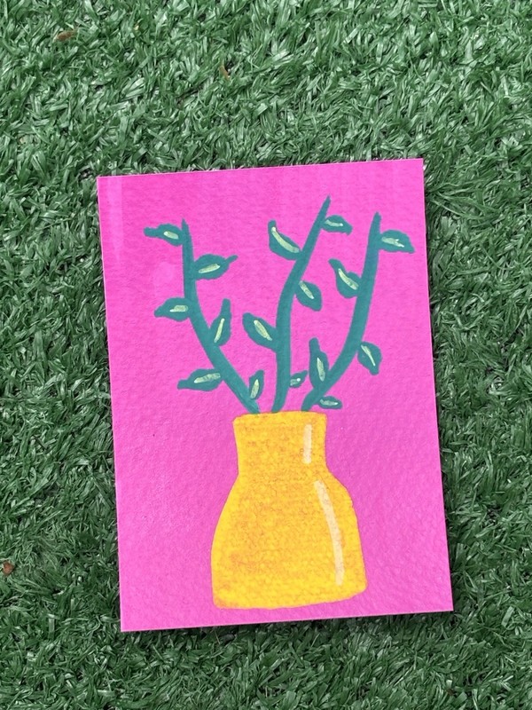 ACEO Watercolor Paper Acrylic Painting Original Mini Art ATC Title Vine Plant