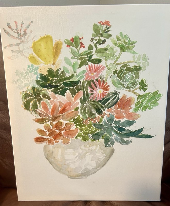 Hand painted Containers Of Flowers Acrylic On Canvas. ORIGINAL. FRAMED And 16×20
