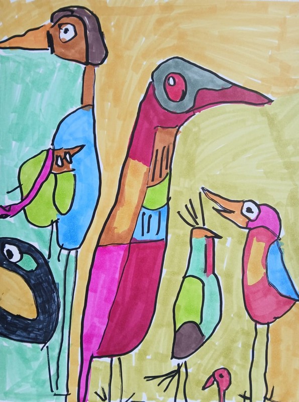 Abstract/Impressionism 9x12" Bird Cage colorful Handmade Street Art Painting gallery