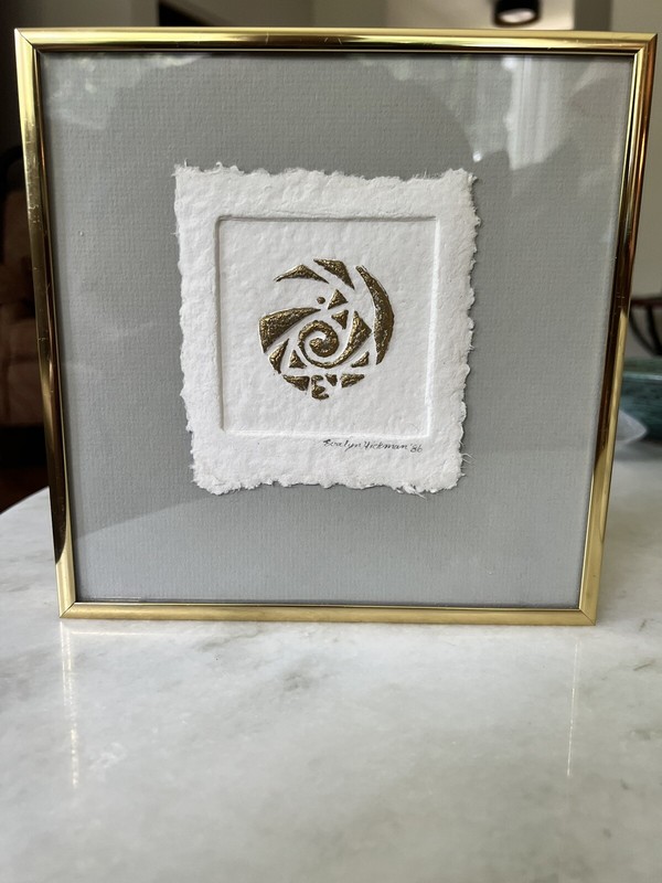 Framed Art Under Glass By Evalyn Hickman Embossed Paper Art Signed 1986 Blue