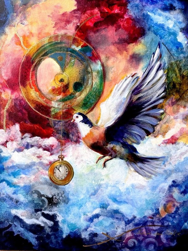 A Time For Hope 16"x20" Original Abstract Dove Oil Painting on Canvas gallery