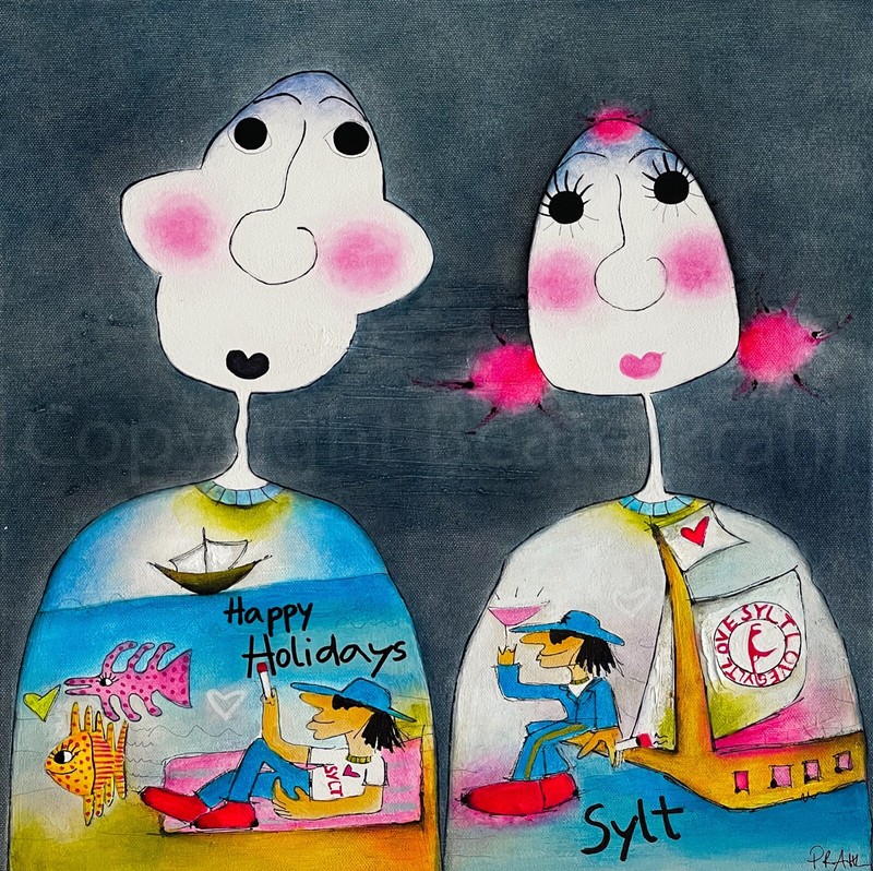 Original Beate Prahl, Hedda, Udo LindenbergComic, Acryl auf Leinwand, Sylt 40/40