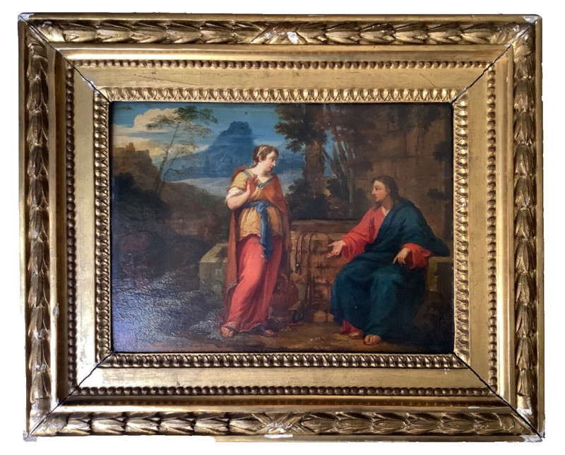 17th Century – Religious Christ and the Samaritan Woman Oil Panel Old Master