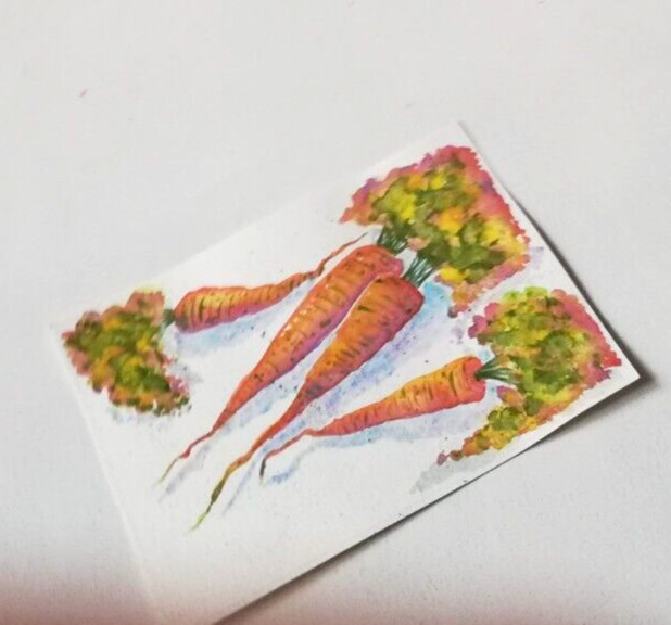 Still Life Miniature Original Watercolour, Vegetable Carrots Painting. 20x14.5cm gallery