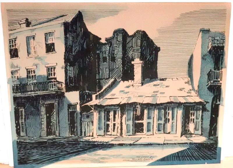 ROLLAND GOLDEN "THE COFFEE POT" ORIGINAL WATERCOLOR & INK STREET SCENE PAINTING gallery