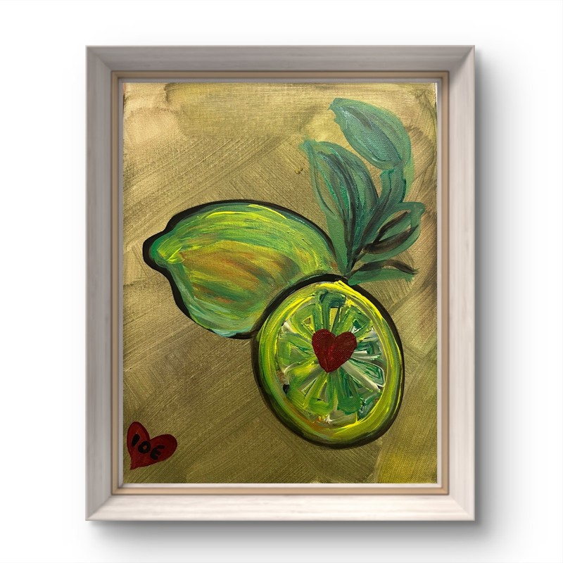 BLESSED#882 14×11 Lemon Kitchen Heart Original Canvas Abstract Food Art
