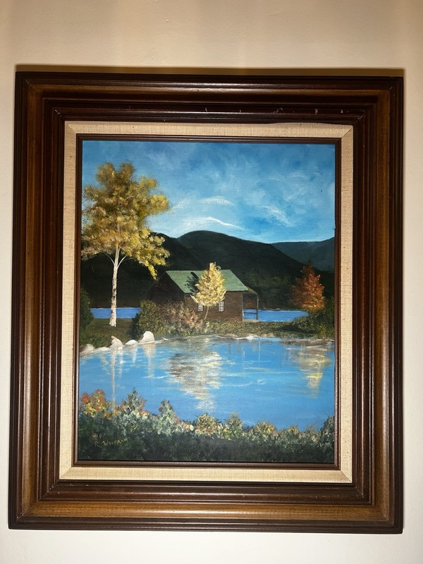 Vintage Framed Wall Art Lot Wood Frames Cabin Farmhouse Landscape Prints&Oil 4pc