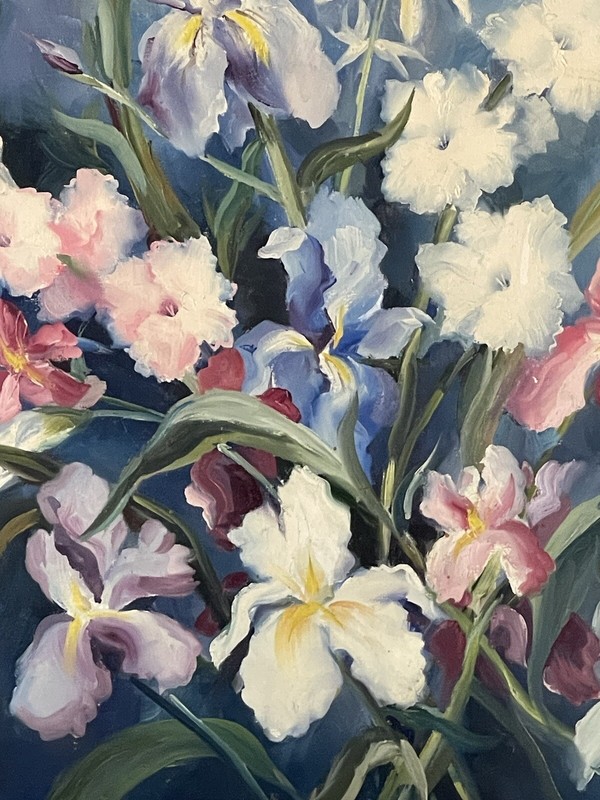 LINDA LEE ANTIQUE MODERN FLOWERS IMPRESSIONIST OIL PAINTING OLD VINTAGE ROSES 69 gallery