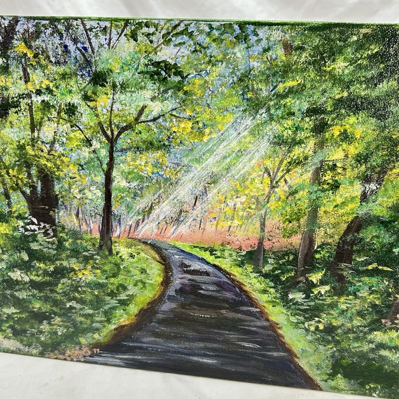 Unframed Original Painting On Canvas Walk Toward The Light Forest Nature Path gallery