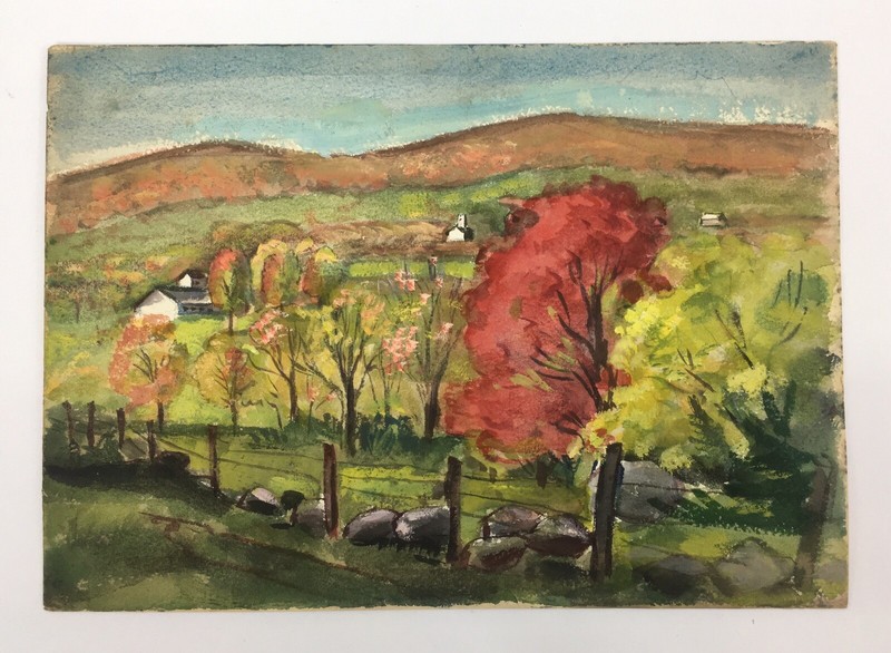 Original 9 3/4” X 14” Landscape Watercolor by 1950’s Illustrator R. Schwartz