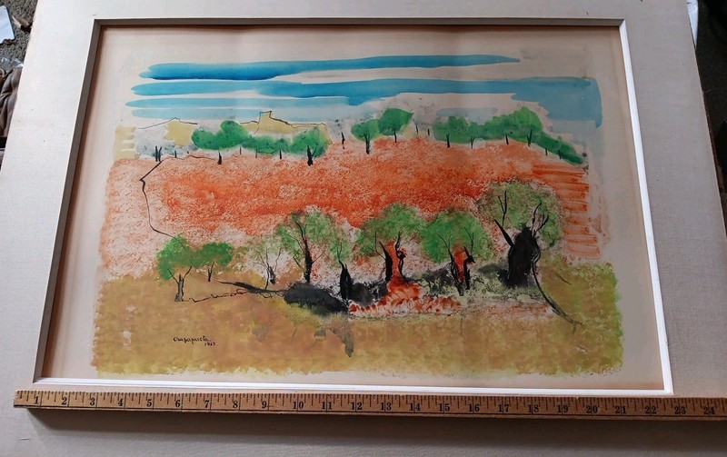 1963 Basque Semi Abstract Watercolor by CHAPAPRIETA MCM Modern Landscape gallery