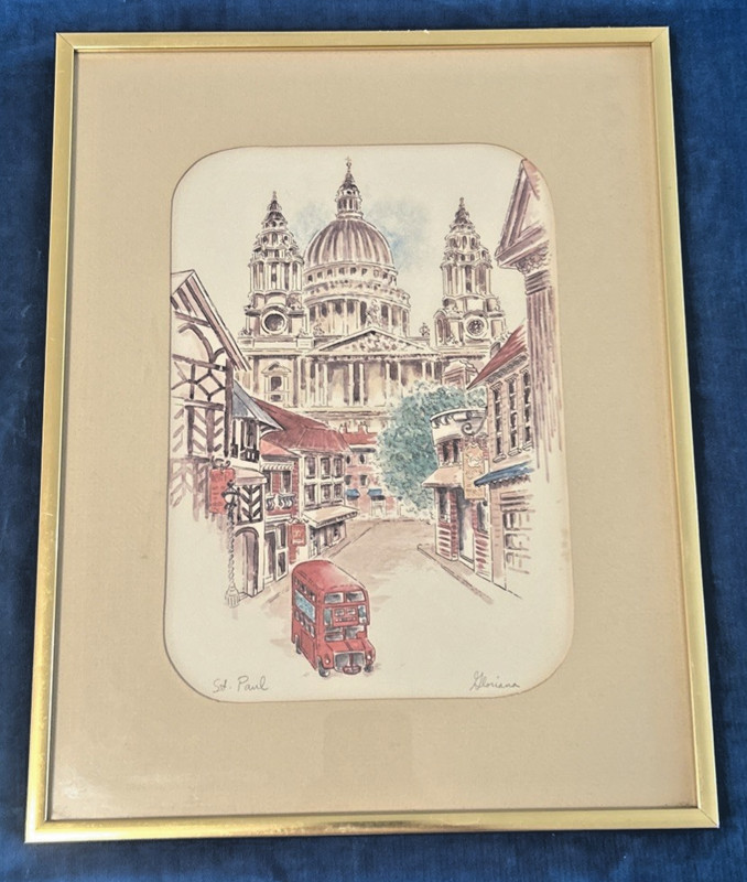 Watercolor Illustration Of St Paul’s Cathedral London Signed Vintage Framed