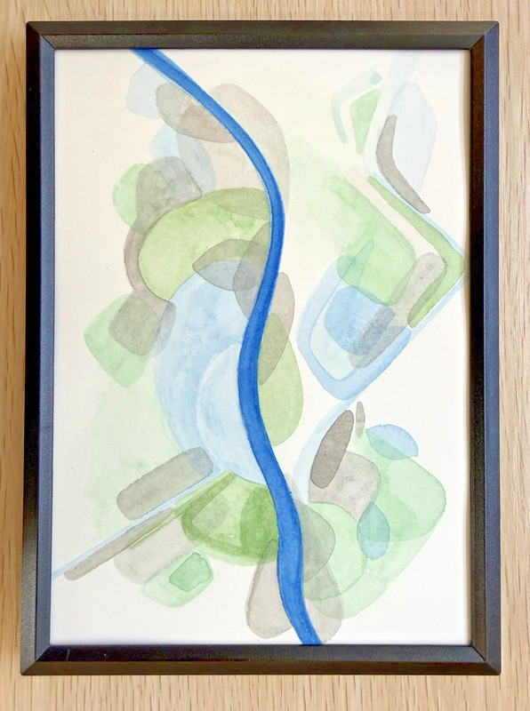 Original Signed Abstract Watercolor Painting 5×7 Modern Contemporary Blue Gray