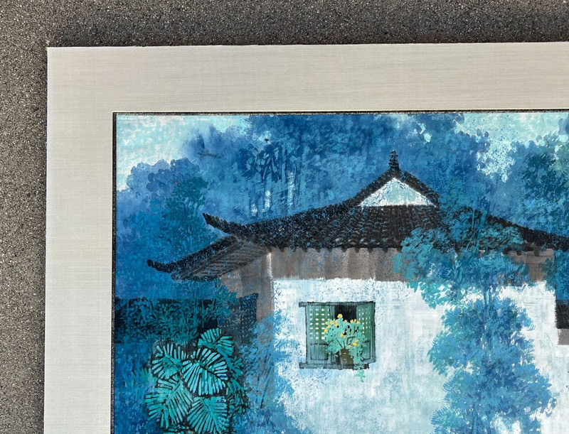 Original Chinese KE DENG (1936) "Garden, Pagoda, Suzhou" Ink and Color on Paper. gallery
