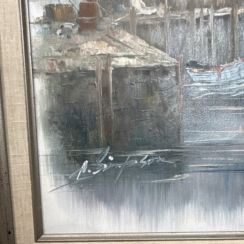 A. L. Scott Signed Framed Impressionist Harbor Seascape Boats Painting gallery