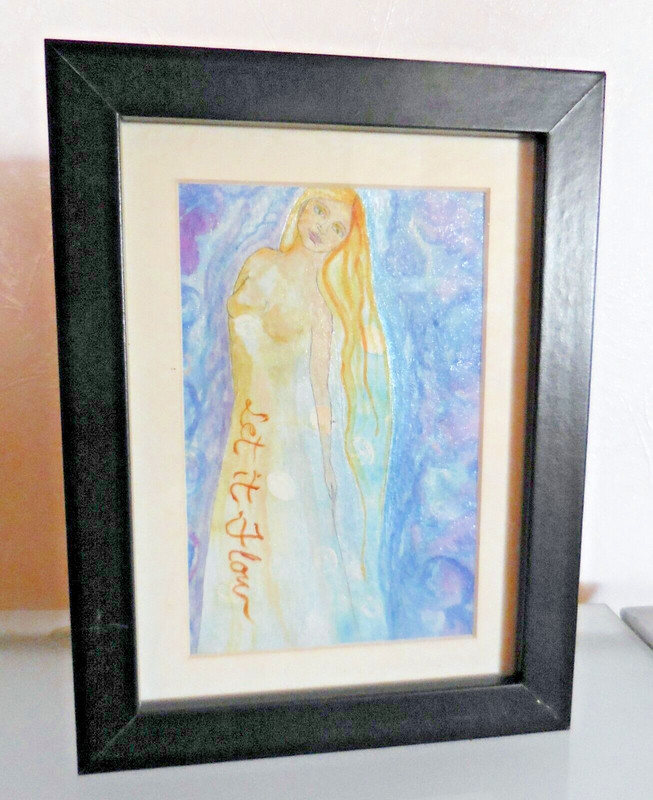VINTAGE SIGNED PAINTING PICTURE FRAME BEAUTIFUL WOMAN «LET IF FLOW» DESIGN