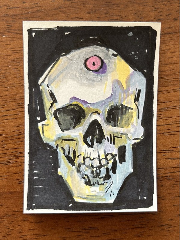 ACEO Original Painting “Seeing Skull” by Mogotasia 2.5×3.5 stylized