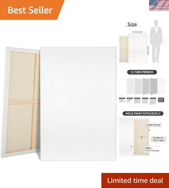 Versatile Large 36×48 Inch Blank Canvases for Oil & Acrylic Painting – 2-Pack