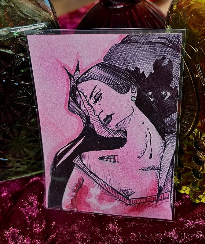 ACEO Original Pop Art Vampire Dracula Folk Gothic Watercolor Ink Art Cards