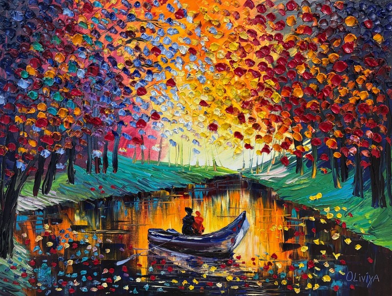 Israeli Art – OLIVIYA – original oil colorful palette knife painting on canvas
