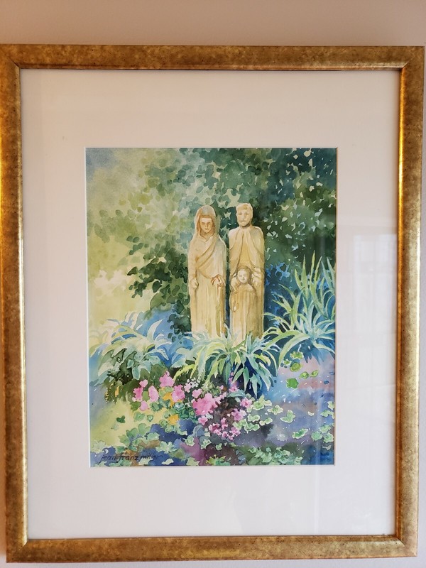 Jean Franz Miller framed Watercolor Painting Garden Statutes still life Signed