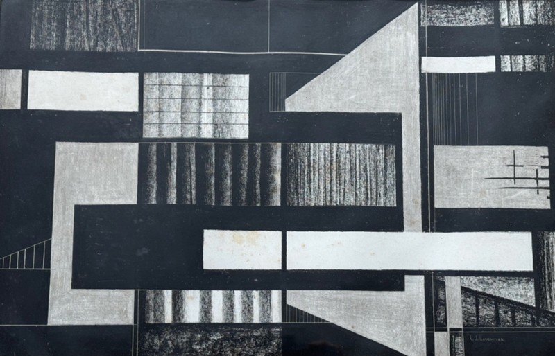 Vintage MCM Geometric Shapes Painting Modern Art Mid Century Lauchner 1950s