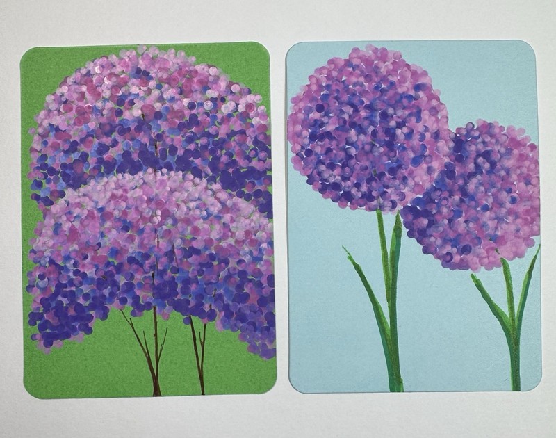ACEO Set Of Two Original Hand Painted Acrylic Abstract Flowers Allium And Lilac