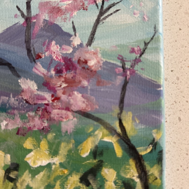 Cherry blossoms Spring Mountains Landscape Original Calm Pink Purple Green gallery