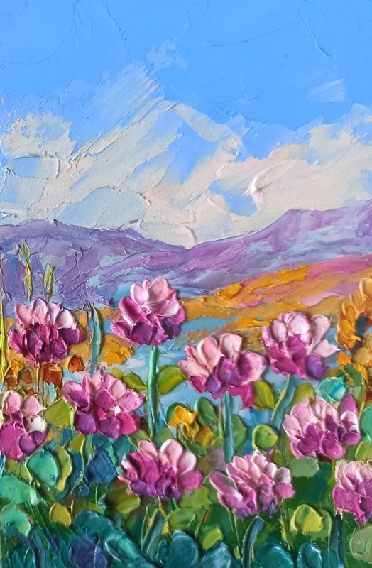 Original Oil Painting on Panel 6x4in Clover Flowers Art Small Wall Art