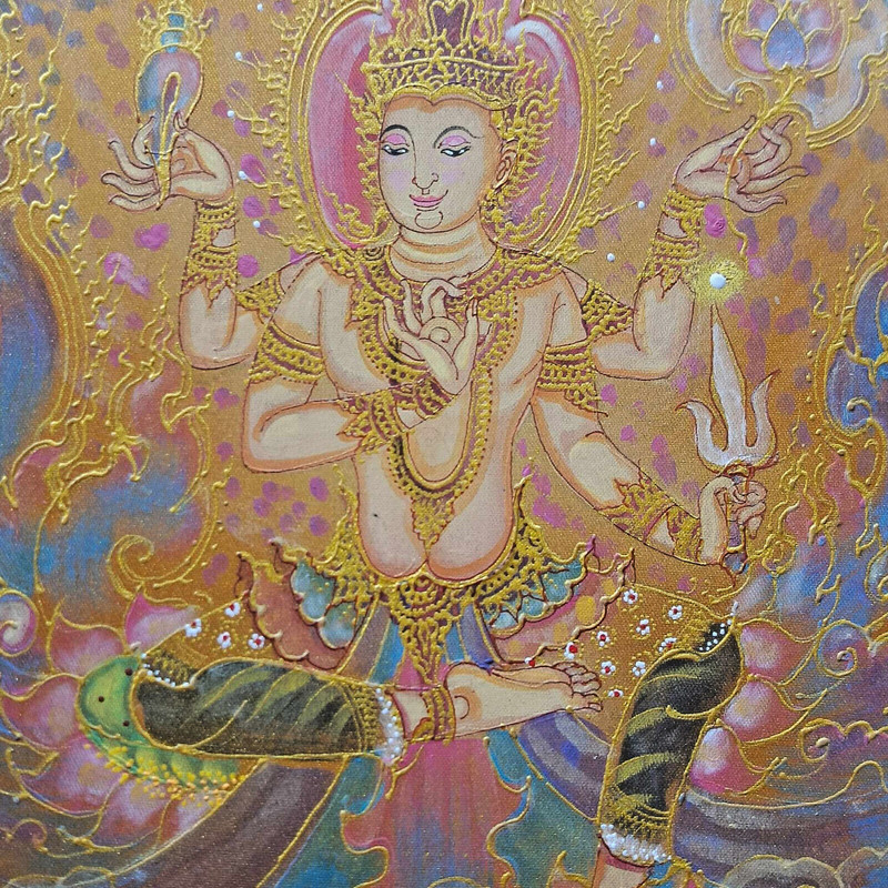 SRI HARI VISHNU NARAYAN HINDU GOD Acrylic painting on Satin blessed 16x12 inch gallery