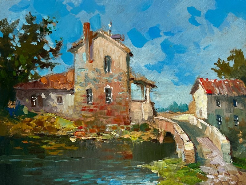 Oil Painting The Bridge Leading To The City Y. Suprunchuk Original nAAA4431