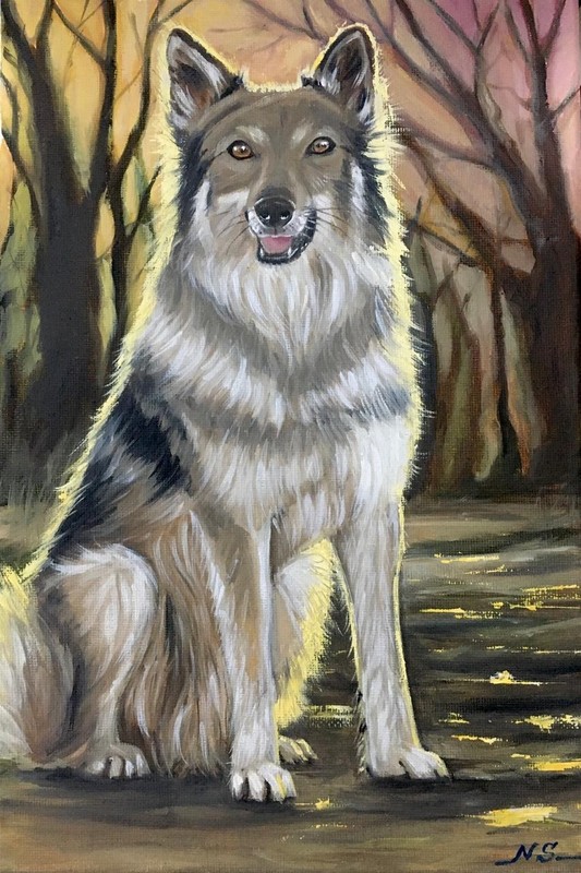 Original Oil Painting Signed Dog Pet Framed Canvas Commissioned 20x30 gallery