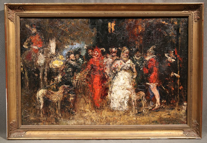 19th Century French Expressionism Painting Adolphe Monticelli Mascaraed Party