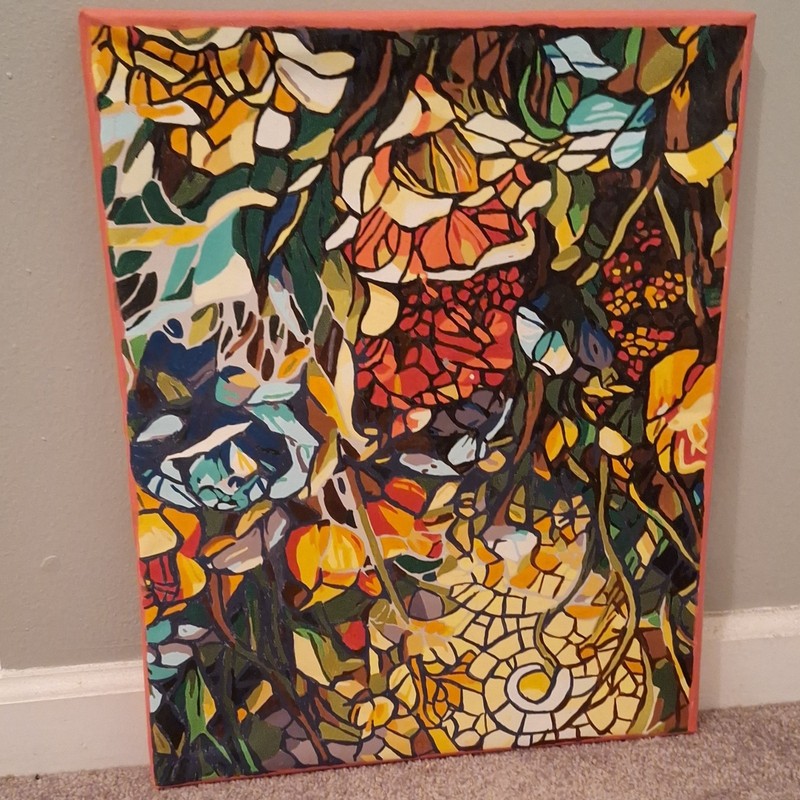 Abstract Floral Acrylic Painting on Canvas – Nature Art Medium Unframed