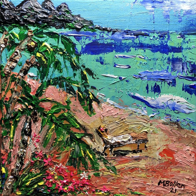 Hawaii Hotel Oriental Resort Original Oil Painting By Melissa Bollen Beach Scene
