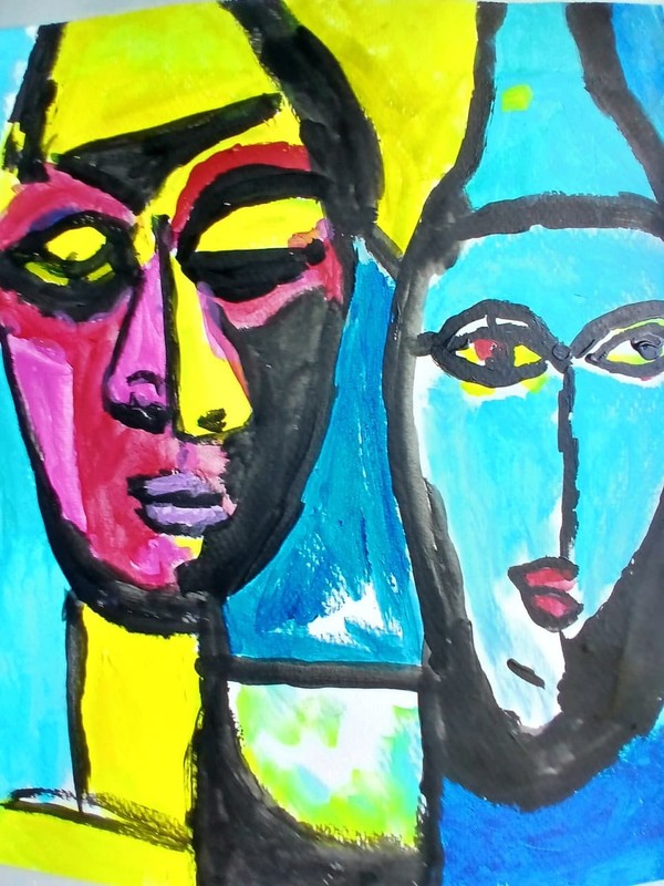 Expressionism/Abstract 11x14 Happy Couple Signed Colorful Hand Made Art Painting gallery