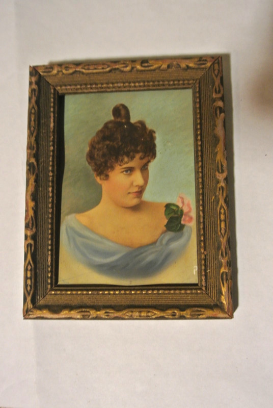 ANTIQUE VICTORIAN MINIATURE PORTRAIT PAINTED PHOTO OF LOVELY WOMAN SIGNED