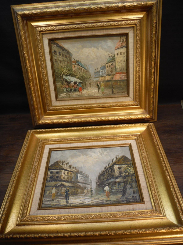 set of 2 Vintage Caroline Burnett Italian Landscape Oil Paintings 17 X 15 frame