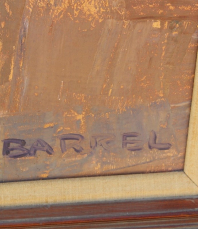 George Barrel / AKA Italo Botti XL Framed Oil On Canvas Fishermen Mending Nets gallery