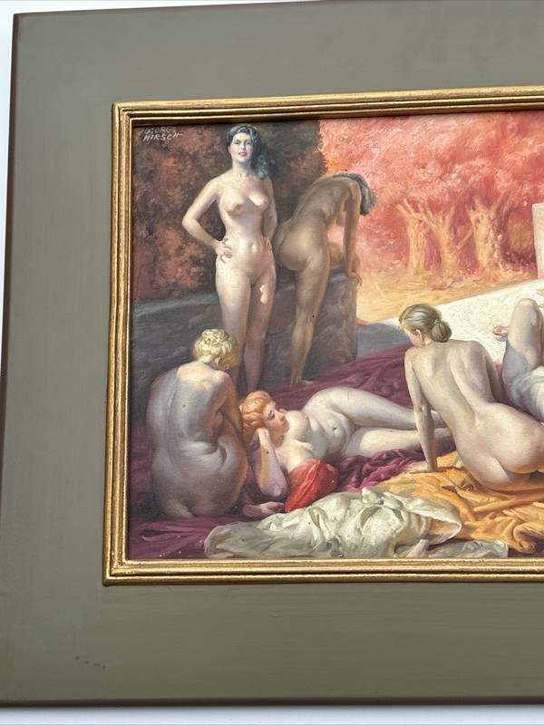 ANTIQUE PAINTING ART DECO MASTERFUL SUN BATHERS FAMOUS GEORGE HIRSCH Listed gallery
