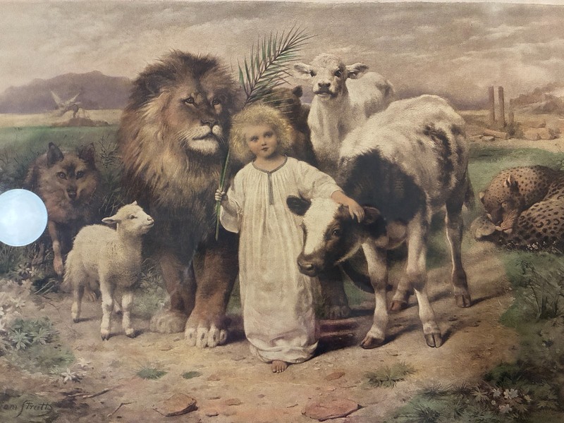 PEACE child w farm animals photograuvre lithograph print William Strutt