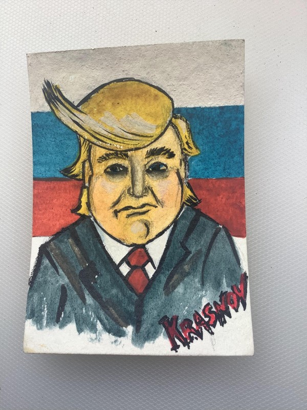 Donald Trump USSR Spy ACEO Original Oil Painting Political Satire Art Signed