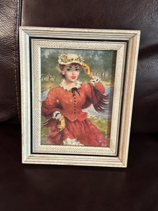 Lady In Red Lithograph / Signed by Denise/Framed Vintage Art