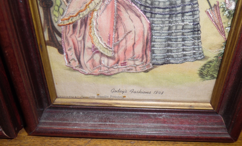 Antique Framed Hiawatha Needlepoint Needle Painting Godey Fashions Pictures 1848 gallery