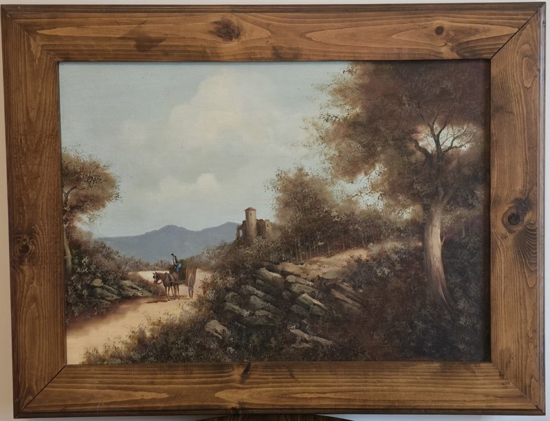 Italian Countryside Landscape Framed Canvas Oil Painting Italy 1987