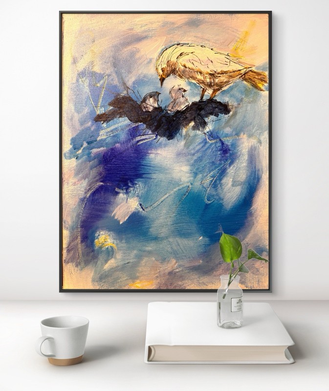 SAMATOWIC Original Abstract Birds Nestlings 12x16 Expressionism Signed Art 297 gallery